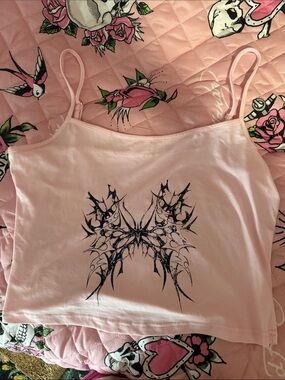Pink Graphic Butterfly Crop Cami Tank Top